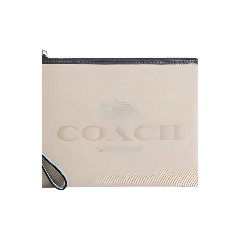 COACH Jacquard Fabric With Leather Coin Purse Wrist Bag Small Size Women's White-4