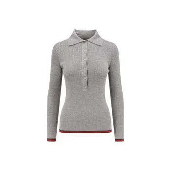 GUCCI Extra Fine Rib Cashmere Knit Top 'Shiny Grey'