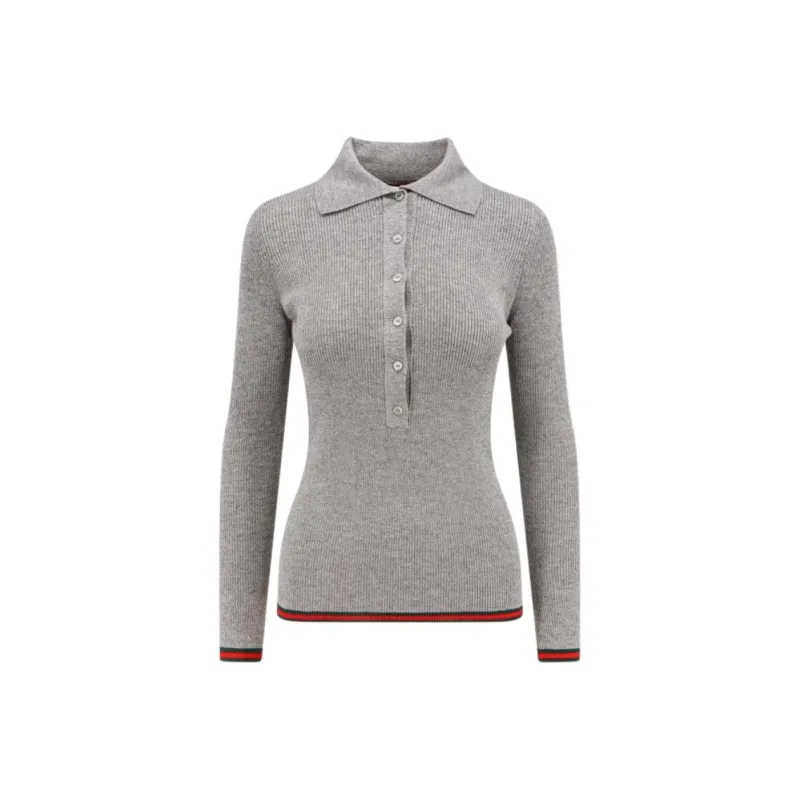 GUCCI Extra Fine Rib Cashmere Knit Top 'Shiny Grey'-0