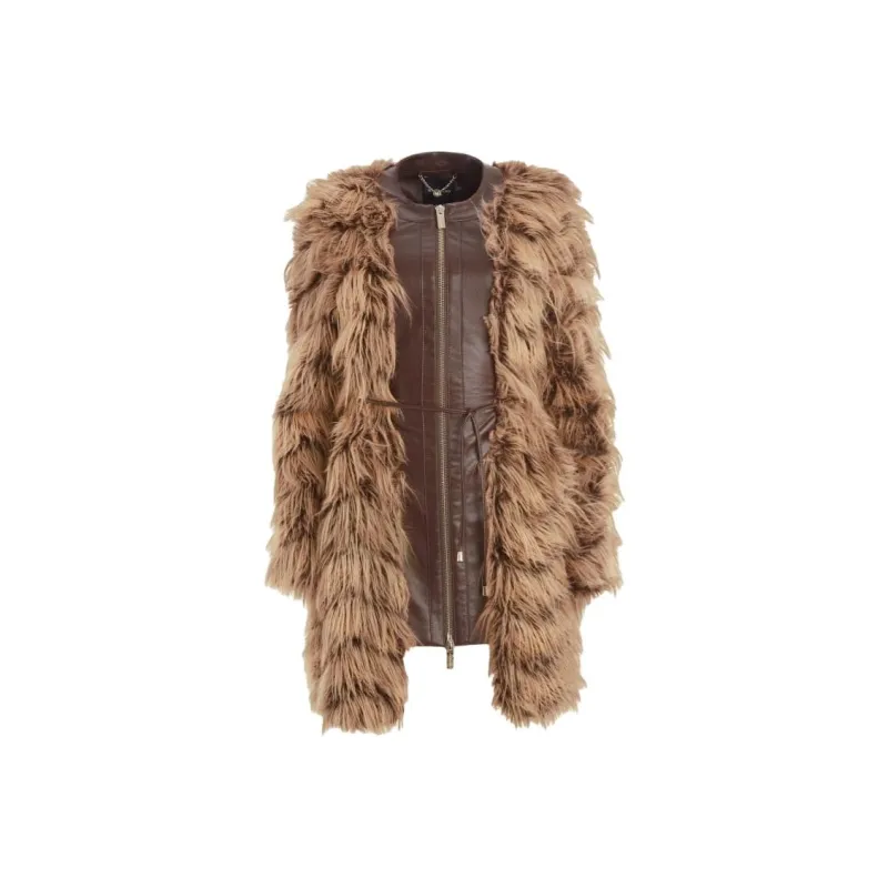 GUESS Dinah Shaggy Coat Jackets Coats Women's Brown-0