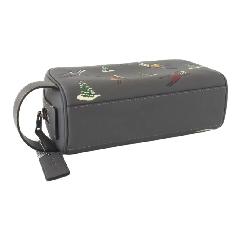 COACH Travel Kit Smooth Calf Leather Makeup Bag Storage Bag Women's Gray-2