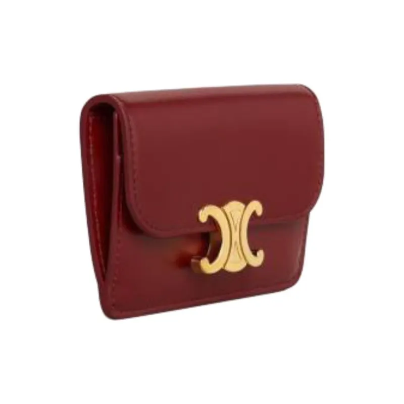 CELINE Calfskin Card Holder Women's Dark Red Gemstone Color-1