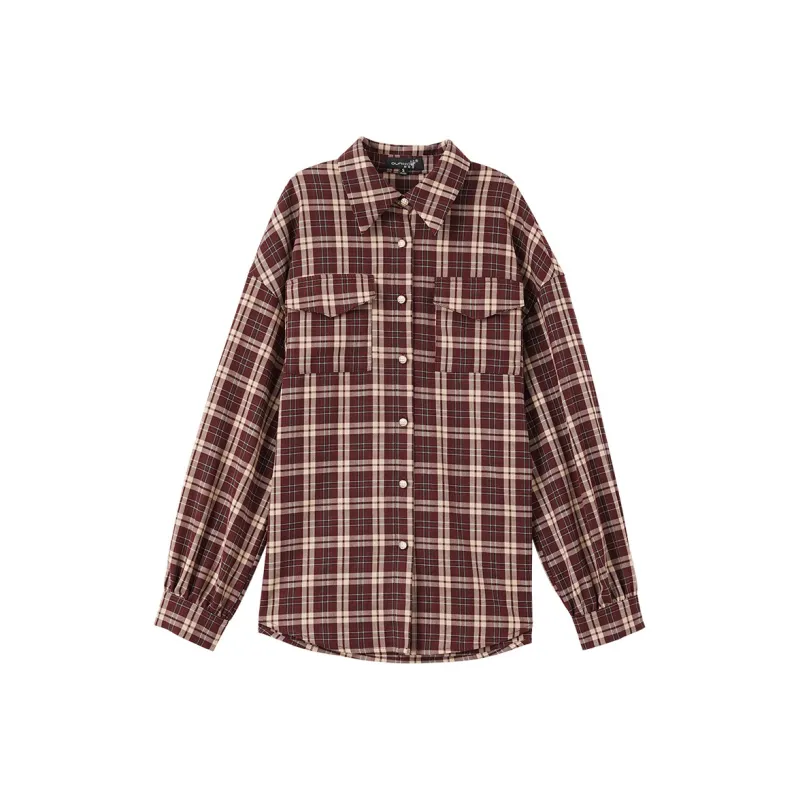 OUNIXUE Shirts Women's Red Plaid-0