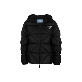 PRADA Letter Solid Color Hooded Loose Fit Down Jacket Women's Black