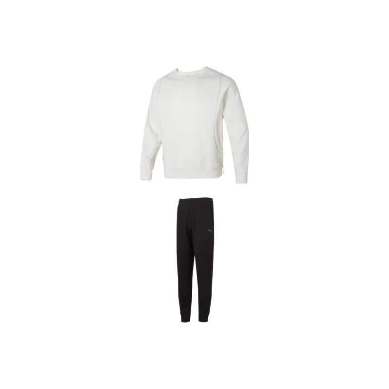 PUMA Casual Sportswear Men Set White Sweatshirt+Black Pants-0