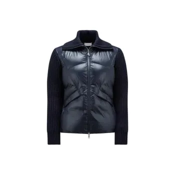 Moncler Lightweight And Lined Wool Cardigan And Down Jacket Down Jacket Women's Marine Blue