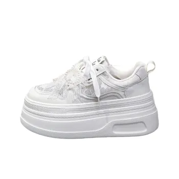 The Mystery Of Glamour Cushioning Height Increase, Breathable, Slip Resistant Low Top Skateboard Shoes Women's White