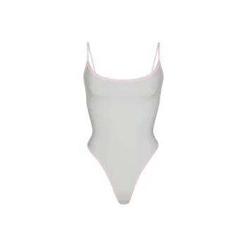SKIMS FITS EVERYBODY CONTRAST TRIM SCOOP NECK BODYSUIT Bodysuits Women's Platinum/Gold