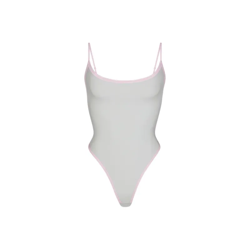 SKIMS FITS EVERYBODY CONTRAST TRIM SCOOP NECK BODYSUIT Bodysuits Women's Platinum/Gold-0