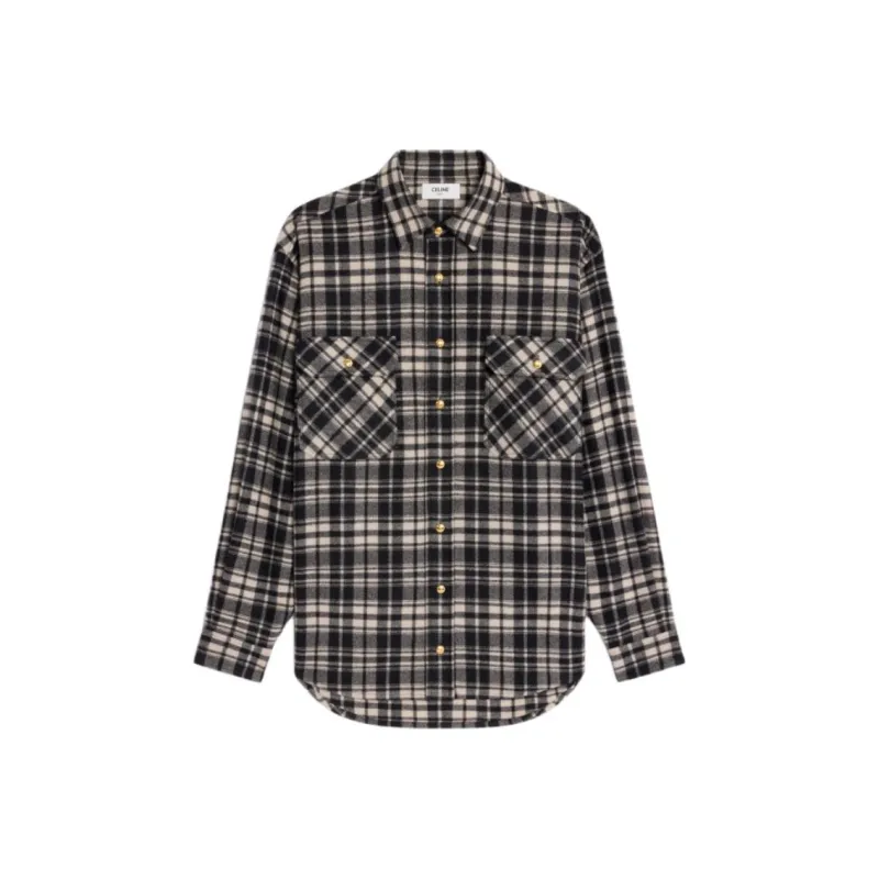 CELINE Overshirt In Checked Cashmere-0