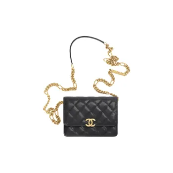 CHANEL Grain Embossed Caviar Cow Leather Chain Clutch, Shoulder Bag, Crossbody Bag Women's Black