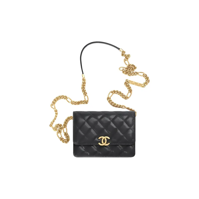 CHANEL Grain Embossed Caviar Cow Leather Chain Clutch, Shoulder Bag, Crossbody Bag Women's Black-0