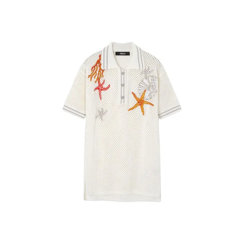 VERSACE Short Sleeved Crochet Knitted Polo Shirt-0