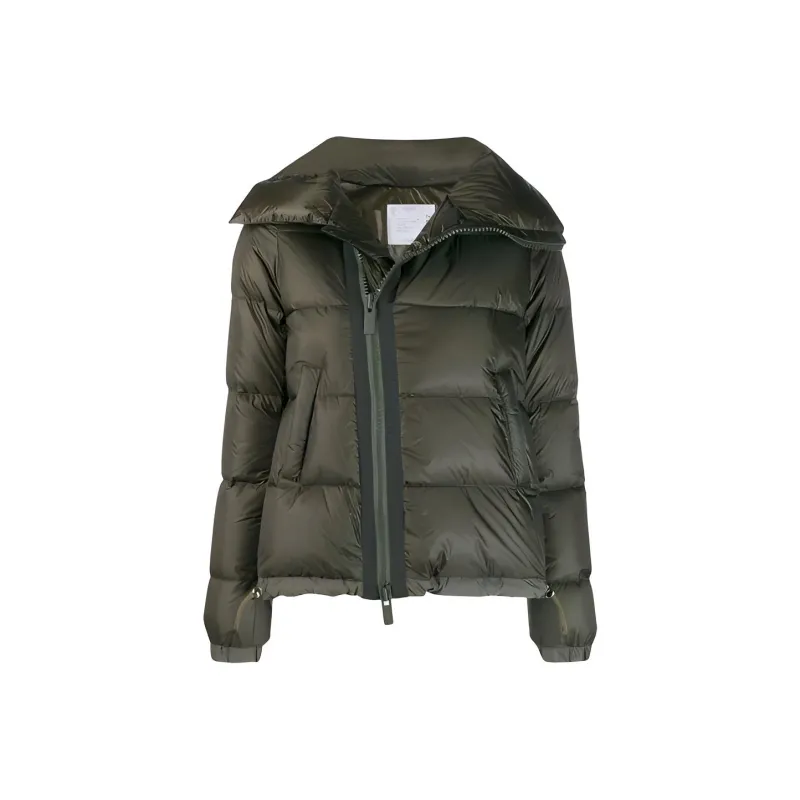 Sacai Solid Color Lapel Loose Fit Down Jacket Women's Green-0