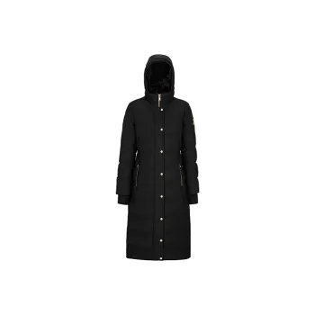 Moose Knuckles FW21 Solid Color Hooded Fitted Long Down Jacket Women's Black