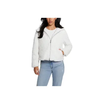GUESS Theoline Faux-Fur Hooded Jacket Jackets Coats Women's White