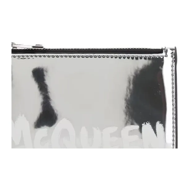Alexander McQueen Layered Leather Card Holder Wallet Men's Silver-3