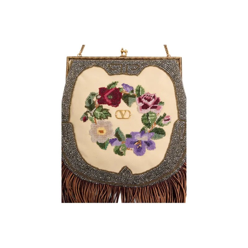 Valentino GARAVANI Fabric Clutch, Crossbody Bag, Shoulder Bag Women's Natural & Multicolor & Brown-5