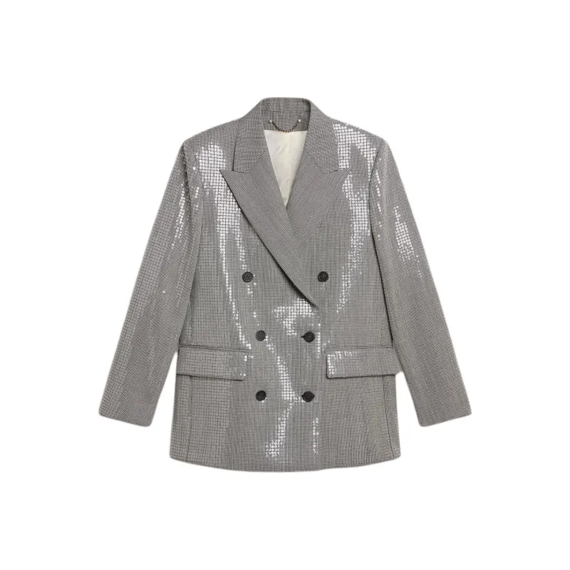 Golden Goose Double Breasted Houndstooth Sequinned Boyfriend Jacket-0