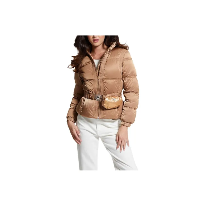 GUESS Eco Lucia Belt Bag Puffer Jacket Jackets Coats Women's Brown-0