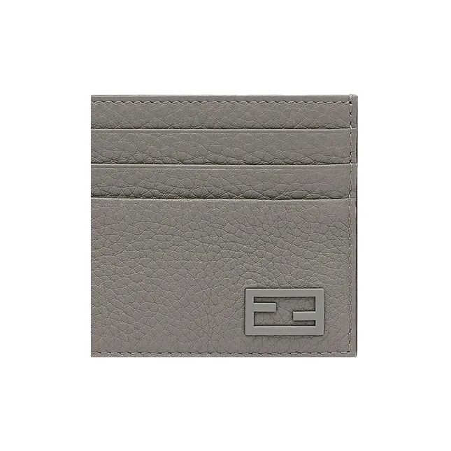 FENDI Cow Leather Card Holder Regular Men's Gray-3
