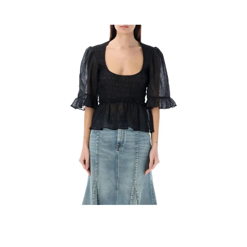GANNI Crinckle Georgette Blouse-0