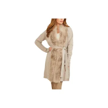 GUESS Paula Faux-Fur Long Cardigan Sweater Jackets Coats Women's Beige