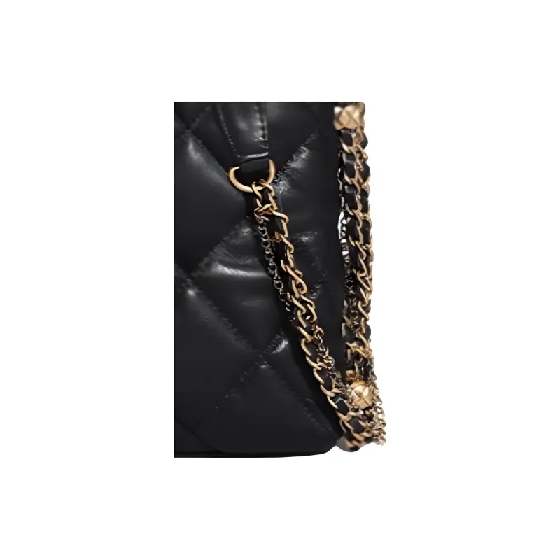 CHANEL Leather Hippie Bag Shoulder Tote Women's Black-3