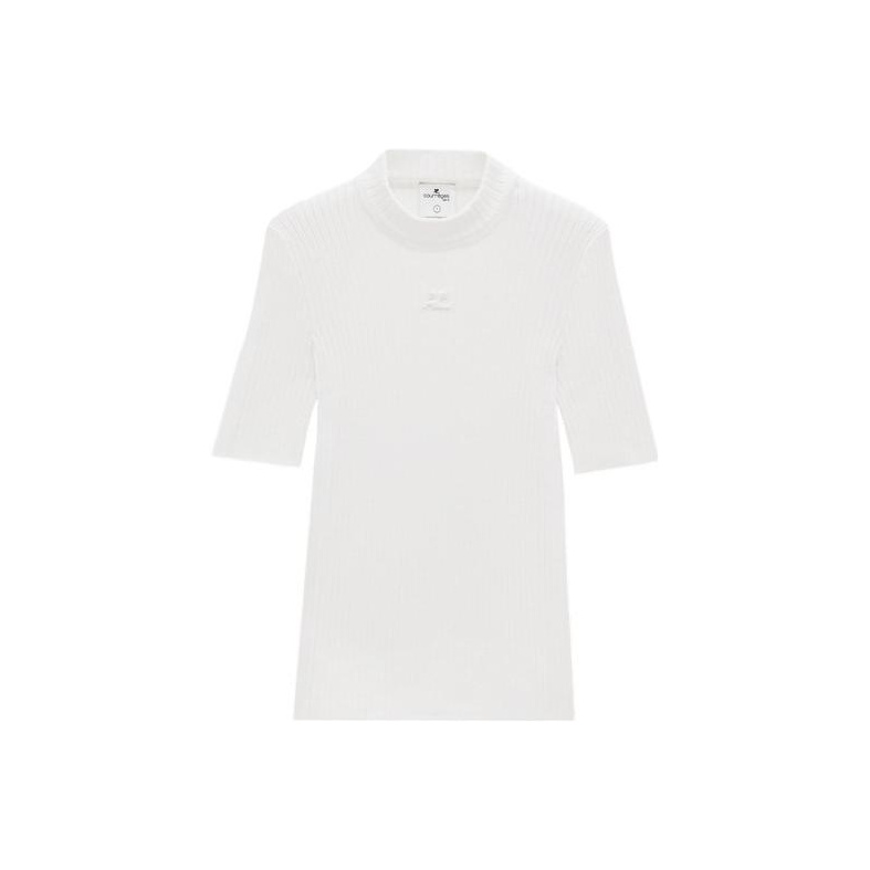 COURREGES Short-Sleeve Rib Knit Sweater 'Heritage White