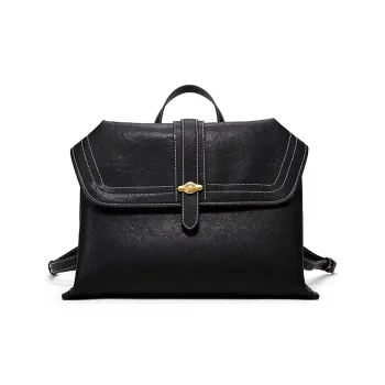 Simedin Cow Leather Backpack Medium Size Women's Deep Black/Ecru