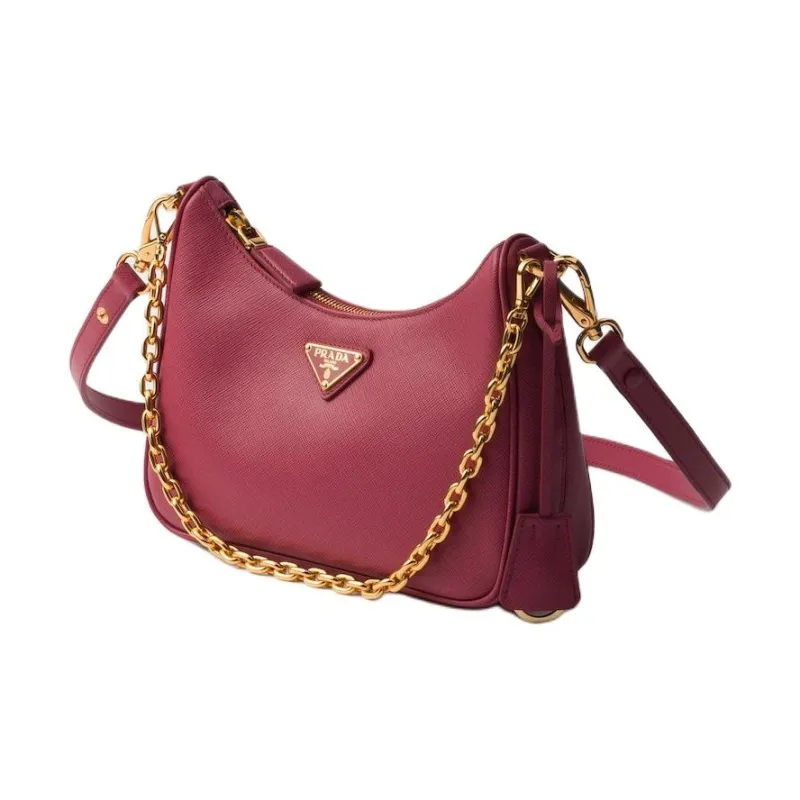 PRADA Re Edition Calfskin Handbag, Shoulder Bag Mini Women's Burgundy Pink-1