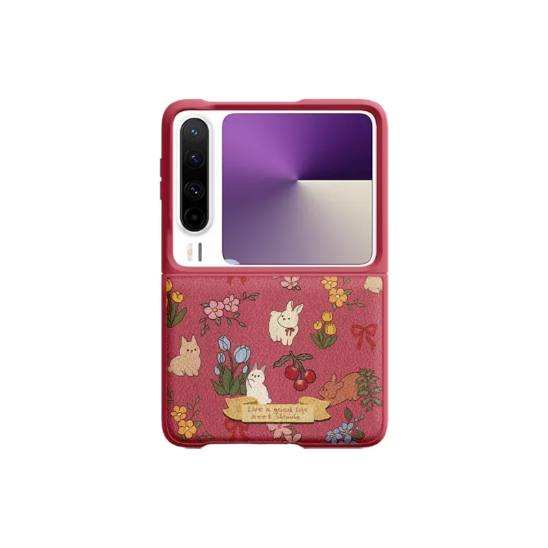 I Create My Art Vegan Leather Material Maillard Style Floral Bunny Phone Cases Compatibility Huawei PuraX Refreshing-6