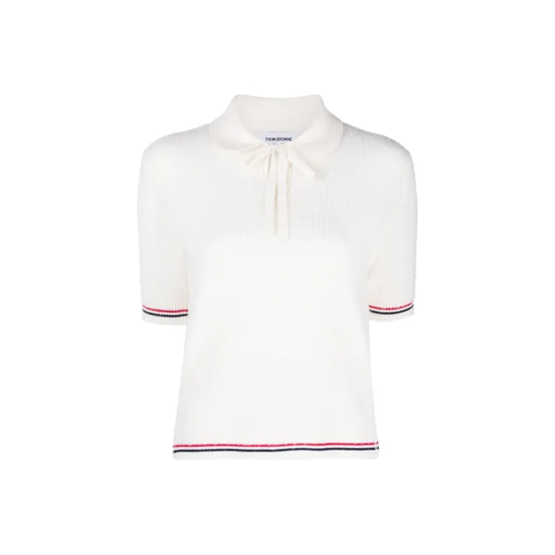 THOM BROWNE Rwb Striped Knitted Polo Shirt-0