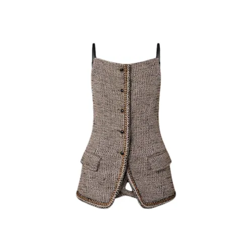 LOUIS VUITTON Button-Up Lurex Tweed Top Camisole Women's Gray