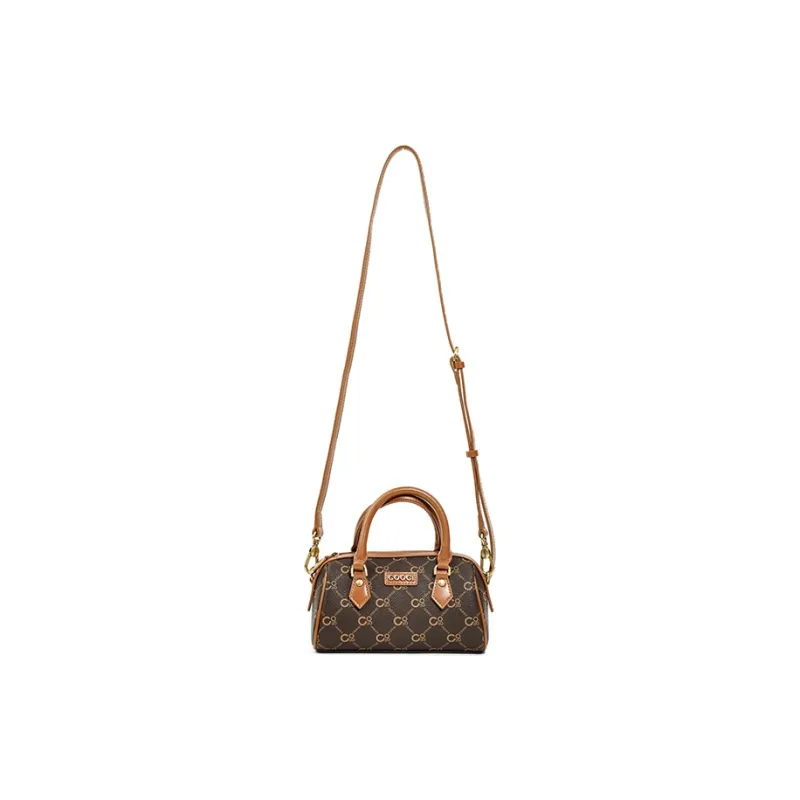 COOGI Synthetic Leather Boston Bag Handbag Large Size Women's Ecru/Coffee-5