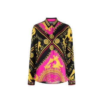 VERSACE Logo Couture-Print Straight Hem Shirt