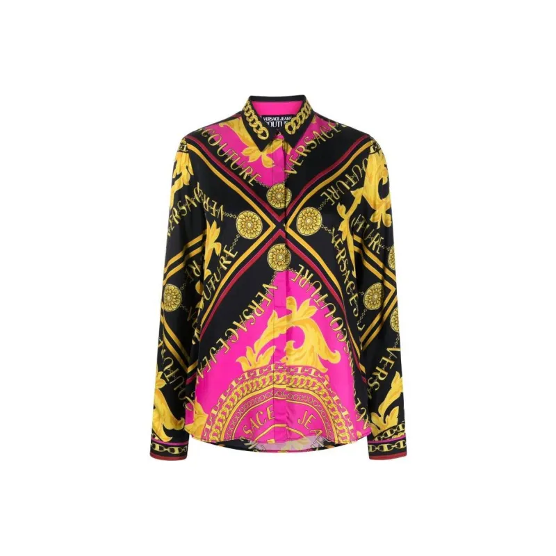 VERSACE Logo Couture-Print Straight Hem Shirt-0