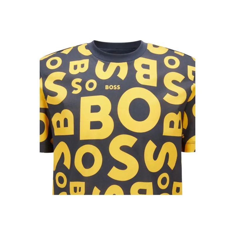 HUGO BOSS SS23 Crew Neck T Shirt In Mercerized Cotton With Seasonal Print T Shirt Men's Black-4