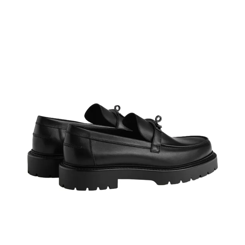 HERMES Icone Loafers 3cm Men's Black-3