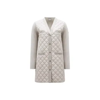Moncler Padded Wool Long Cardigan Down Jacket Women's White