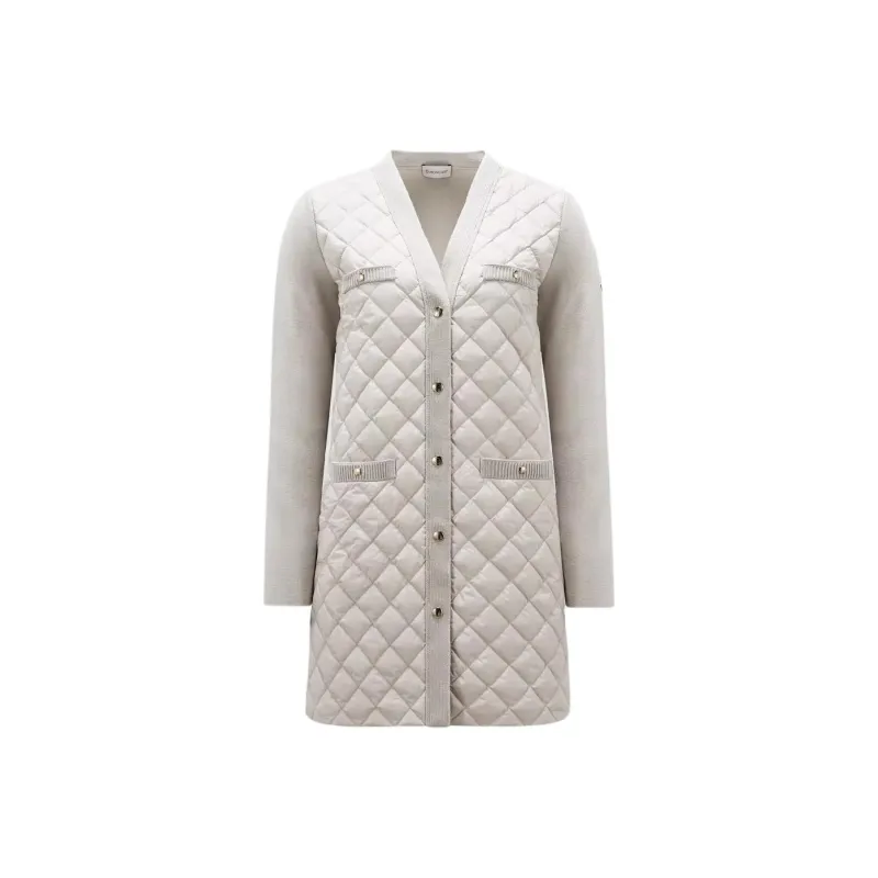 Moncler Padded Wool Long Cardigan Down Jacket Women's White-0