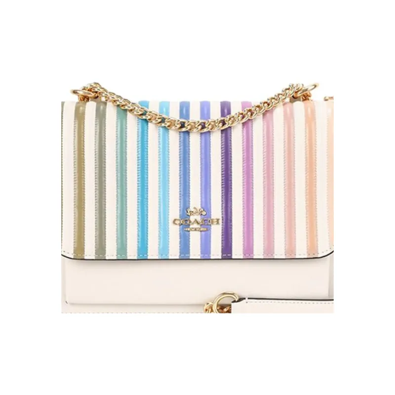 COACH Klare Leather Rainbow Shoulder Bag Small Size Women's Ecru-5