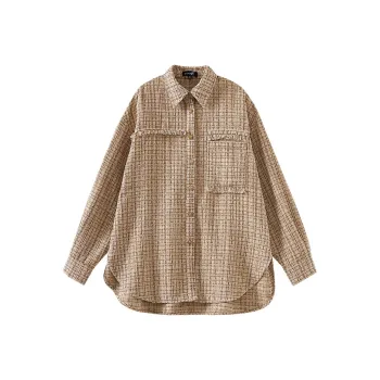 OUNIXUE Shirts Women's Khaki Plaid
