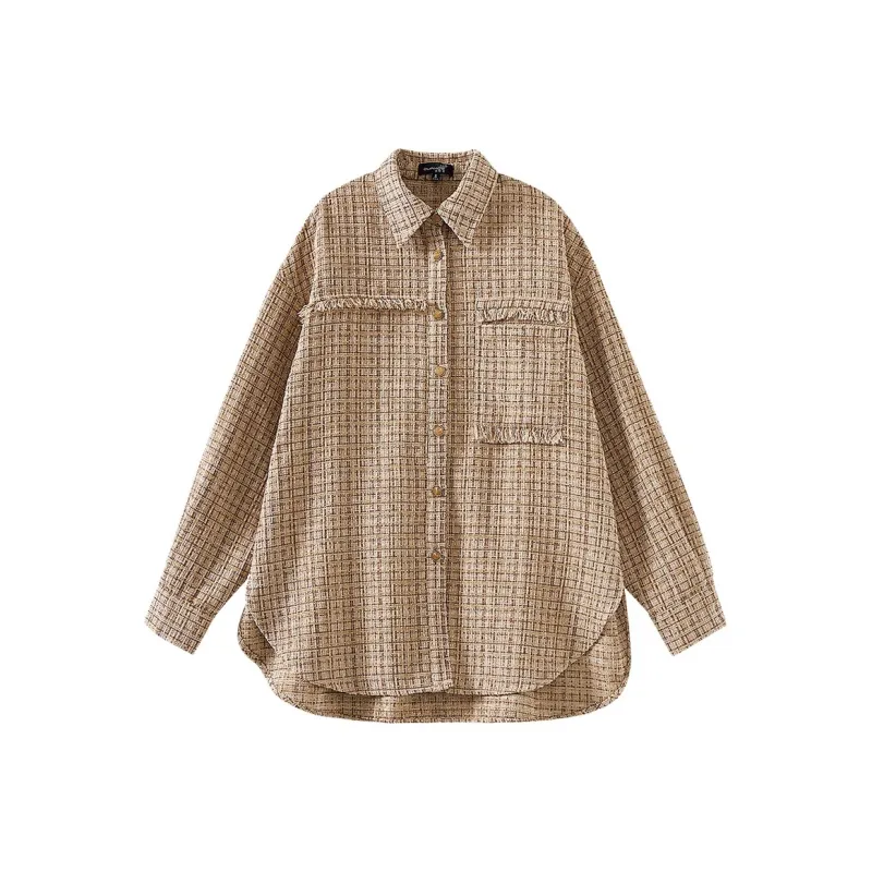 OUNIXUE Shirts Women's Khaki Plaid-0