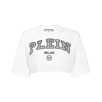 PHILIPP PLEIN Logo embellished Cotton Crop Top
