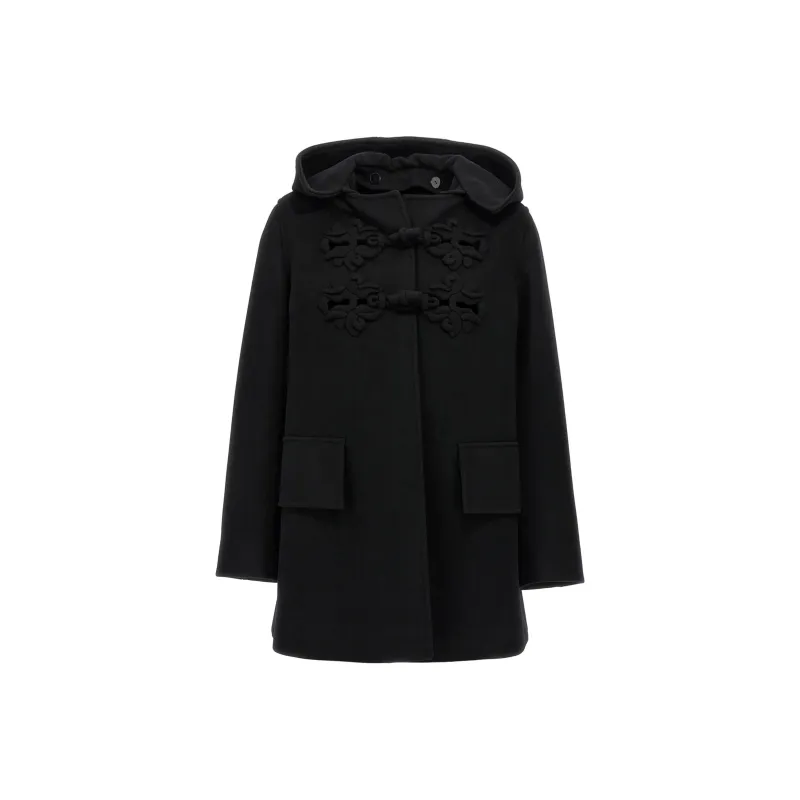 Valentino Embroidered Straight Hem Hooded Coat-0