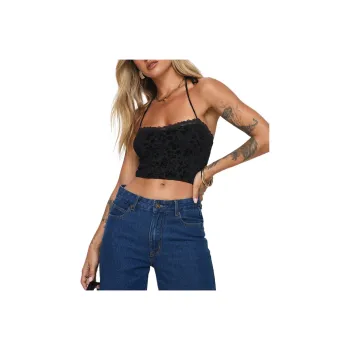 PRINCESS POLLY BURNOUT VELOUR TOP Camisole Women's BLACK/Black