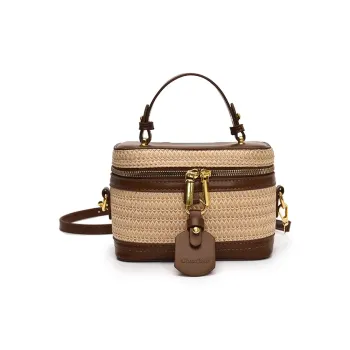 RKM PU Straw Woven Crossbody Handbag Women's Cocoa Brown/Milk Tea Apricot