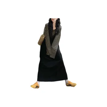 Wbwq Skirt Set Women's Black Beige Stripe
