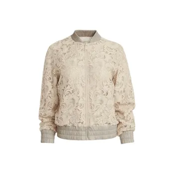 GUESS Aisha Lace Flight Jacket Jackets Coats Women's Gray